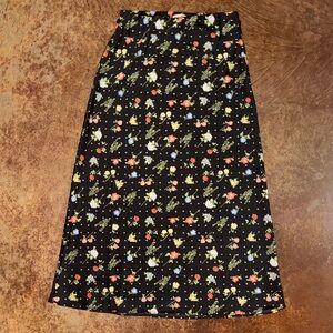 Francesca's Collections Black Floral Midi Skirt